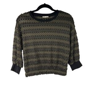 Zara Black Green Crinkle Knit Top Sz S